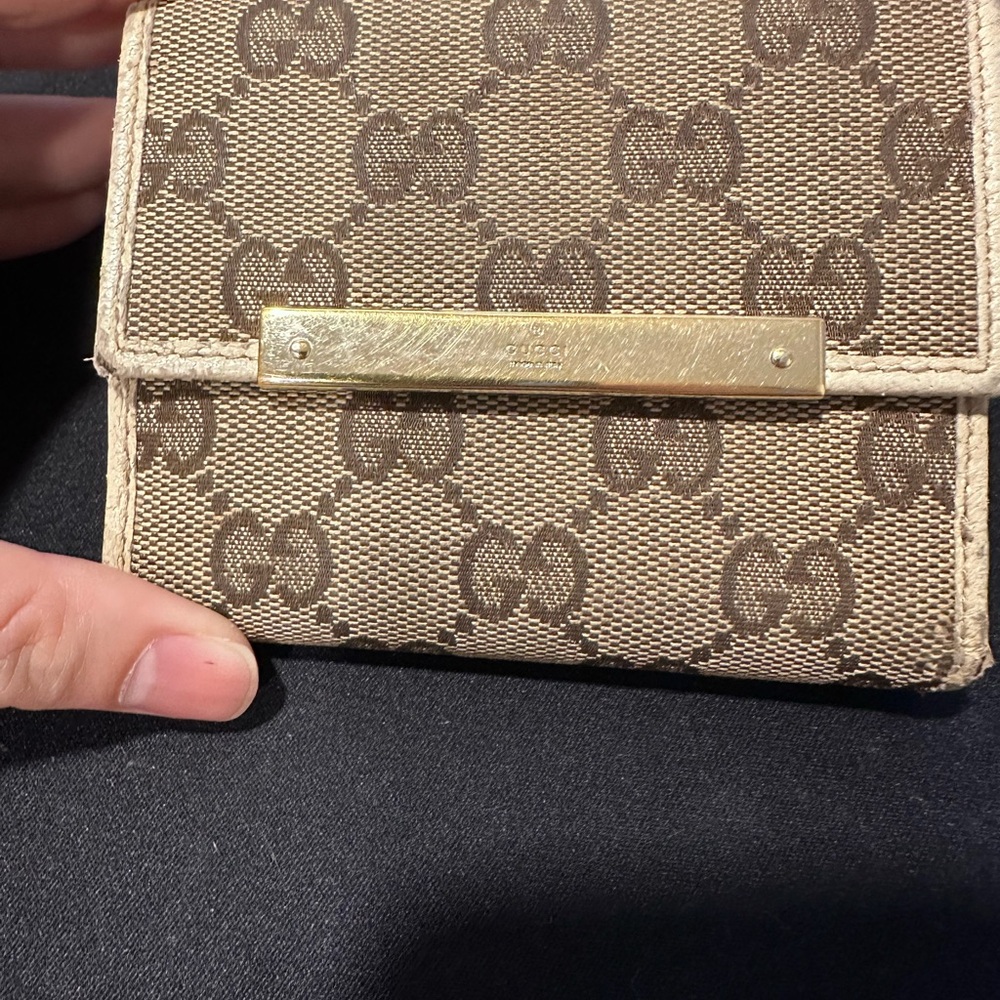 Gucci Vintage GG Monogram Wallet w/ Gold Bar Clasp